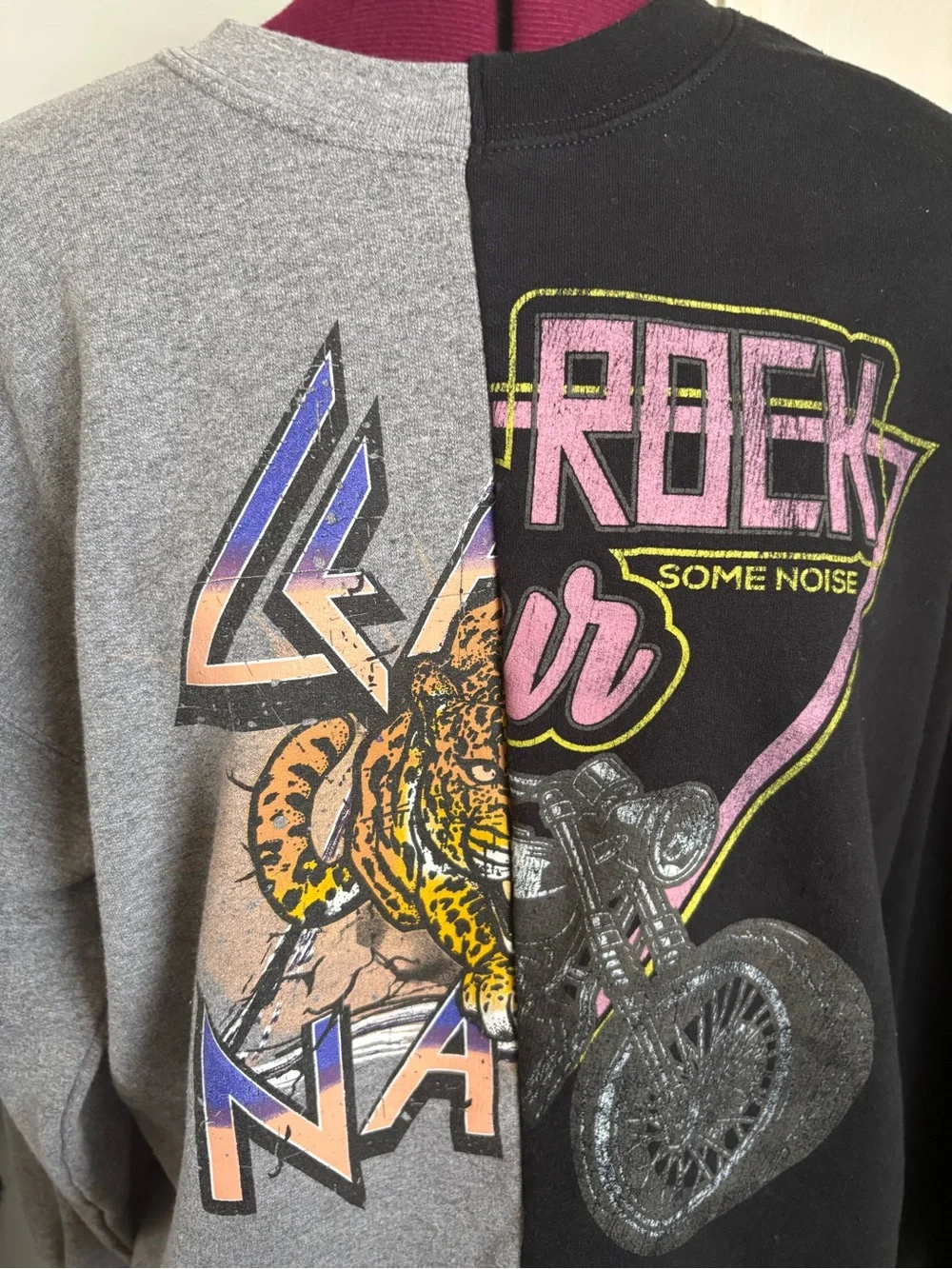 EUC Trust the Universe Split-Design Graphic Sweatshirt in Gray and Black, Size M
